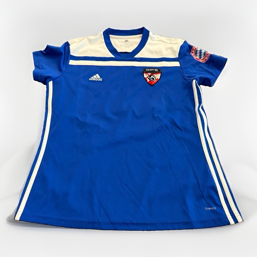 Adidas Womens Blue Climalite Bayern Munich GPS #22 Football Jersey Size L Large